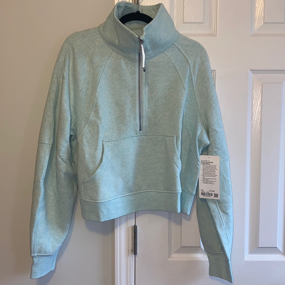 NWT LULULEMON SCUBA OVERSIZED 1/2 ZIP FUNNEL NECK 💫 HEATHERED DELICATE MINT M/L